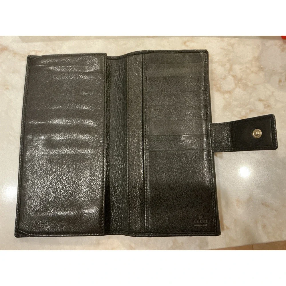 Gucci Black Pebbled Leather Continental Wallet with‎ Red & Blk Ribbon Bow Detail - Picture 4 of 16